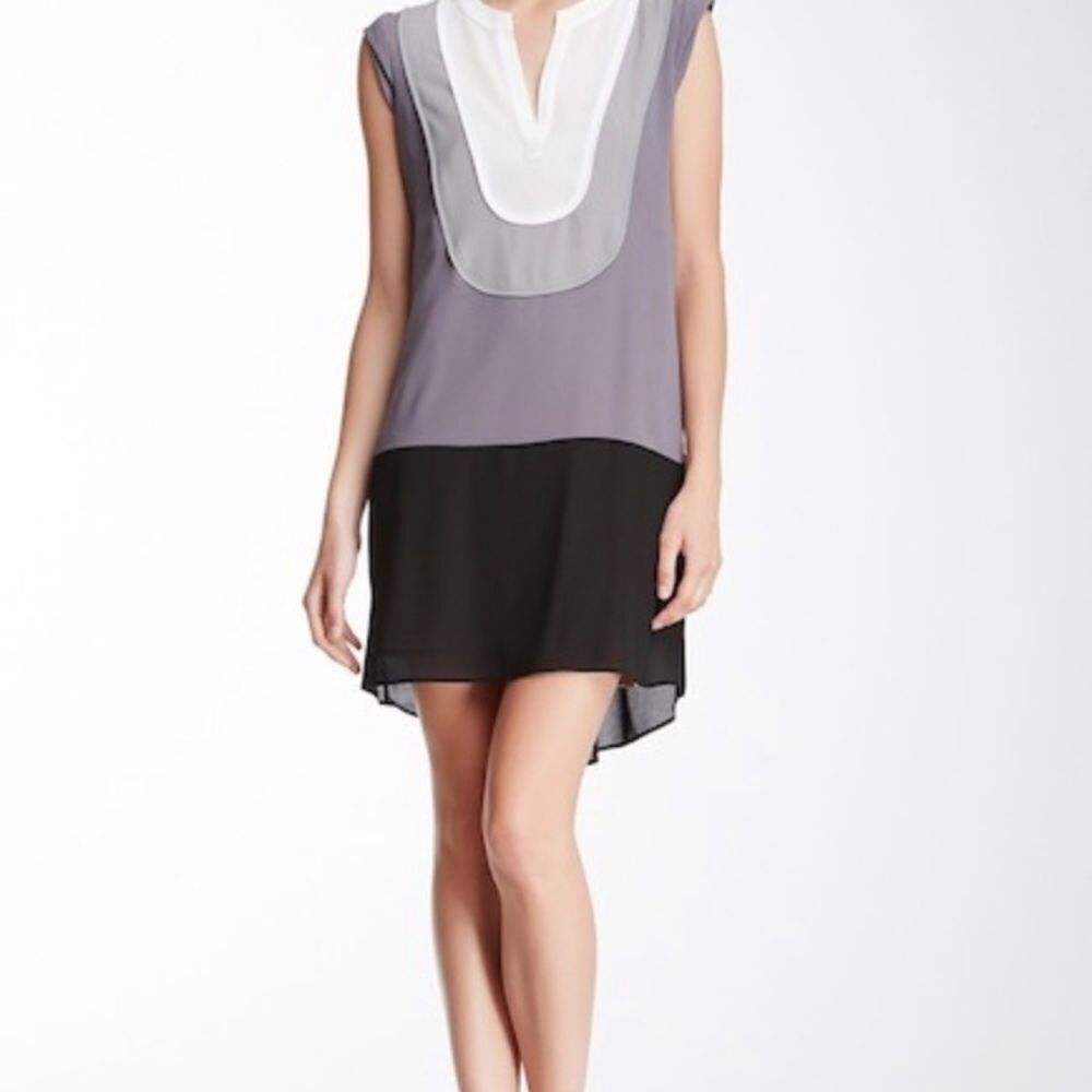 BCBG Maxazria Harlow Dress Gray Black Shift Silk
